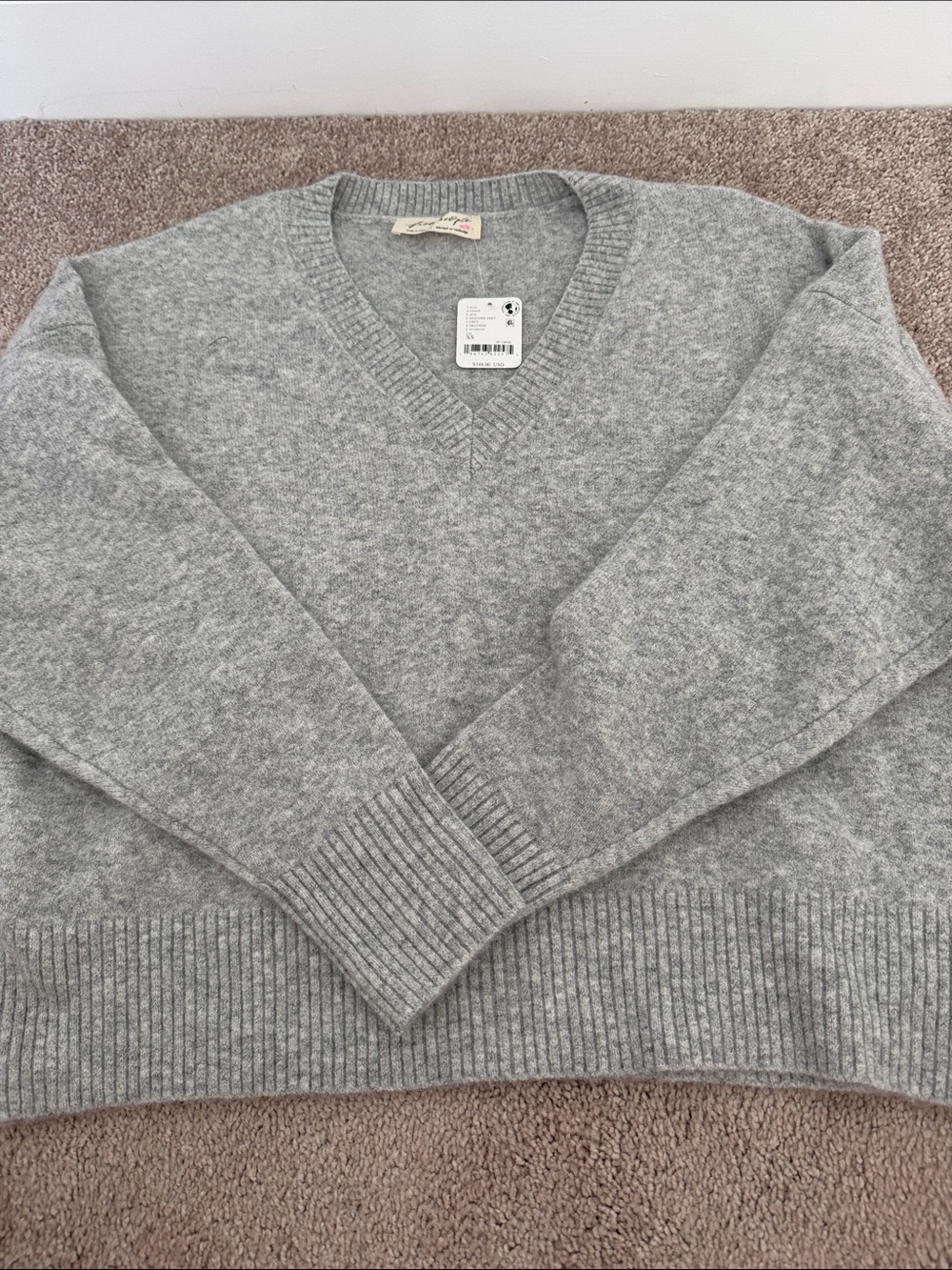 Free People Classic Grey V-Neck Sweater XS
